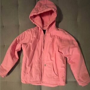 Carhartt fleece lined farm coat with hood. “pink” size youth large.